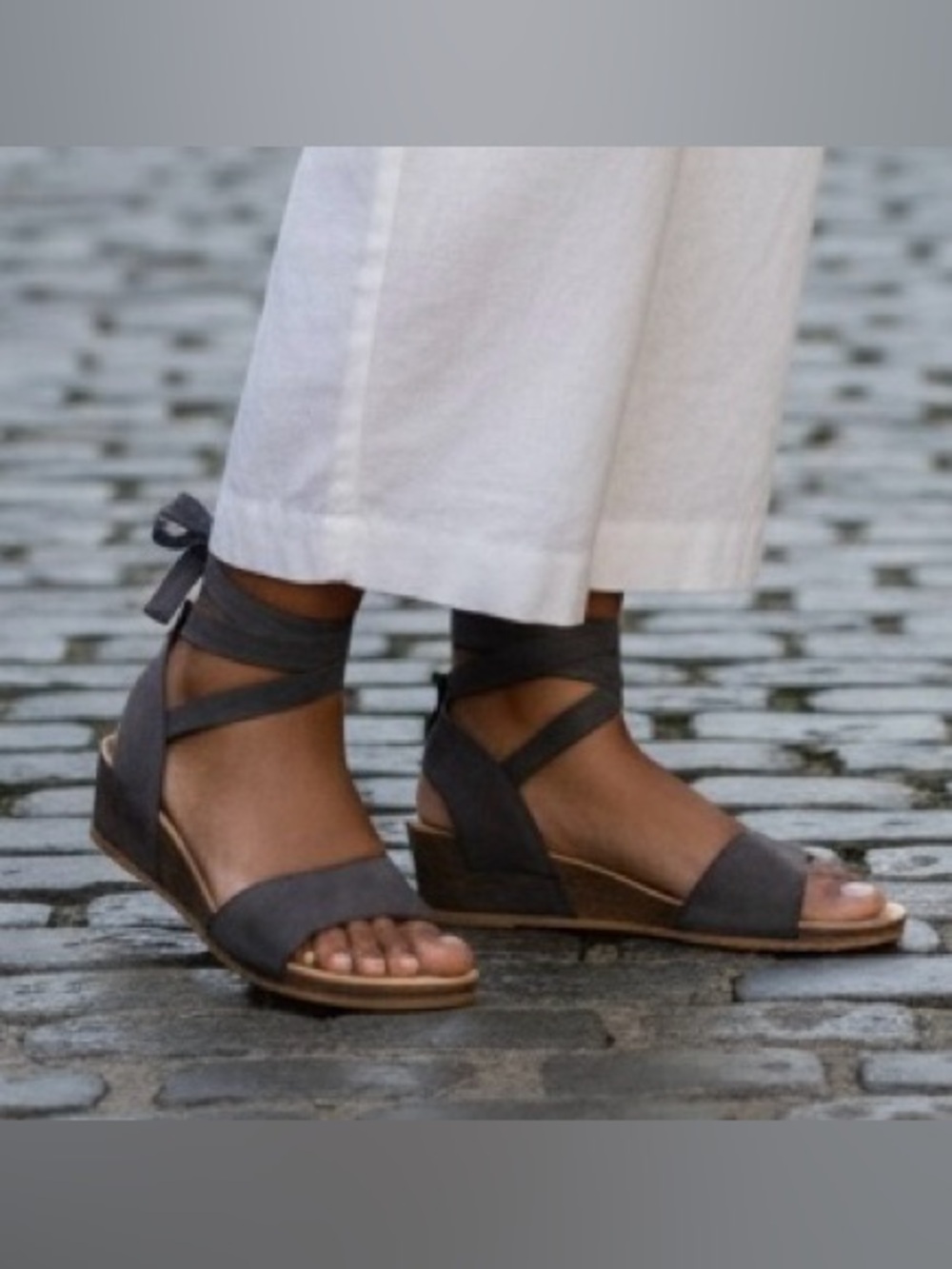 Women’s Blue  Wrap-Ankle Suede Wedge Sandals